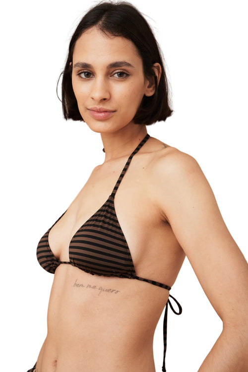 Bikini Triangolo a righe marrone e nero