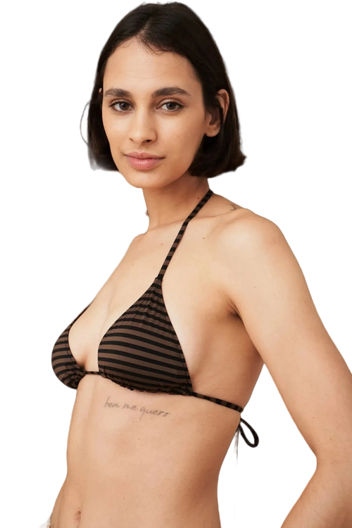 Bikini Triangolo a righe marrone e nero