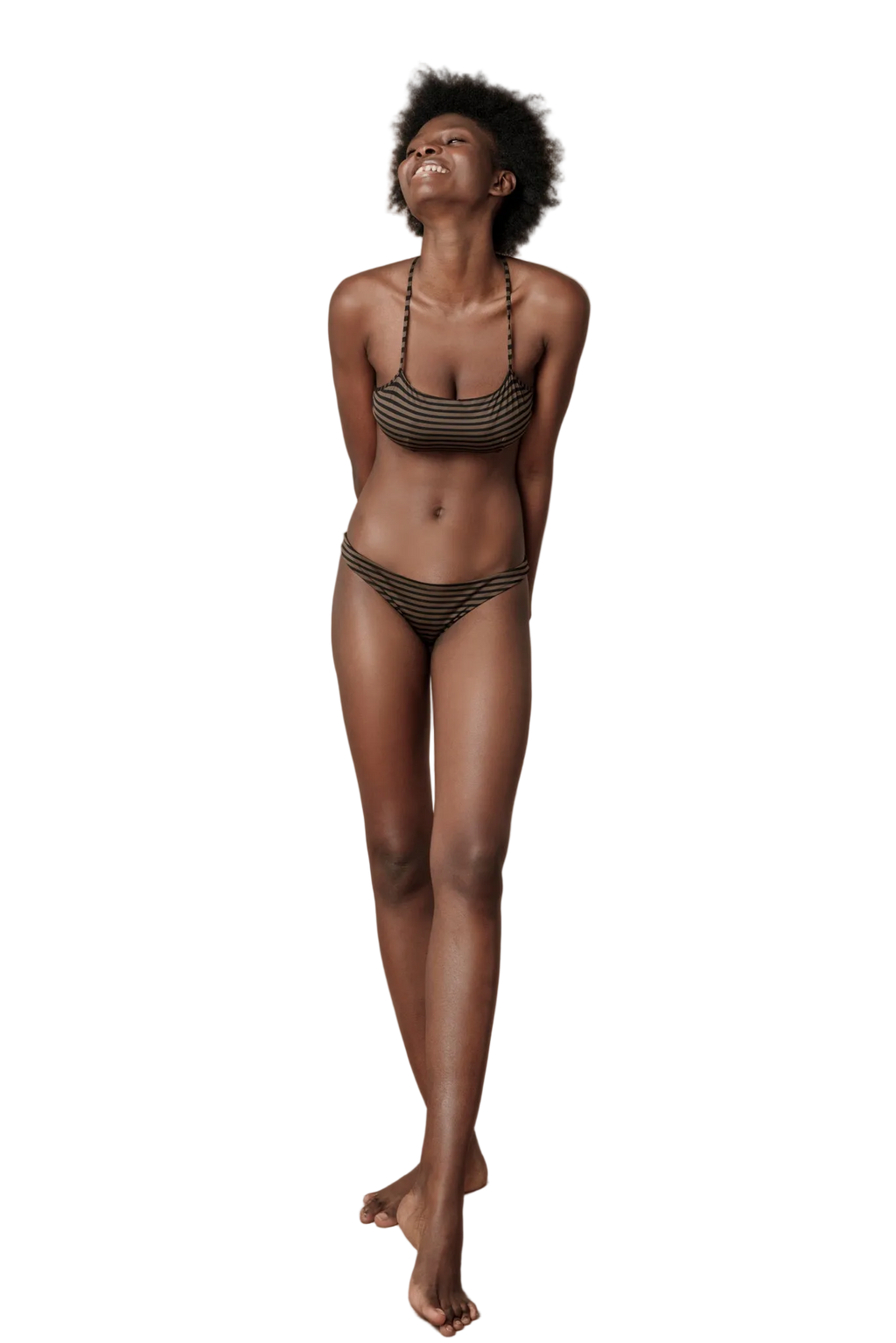 Brassiere e slip righe marrone e nero